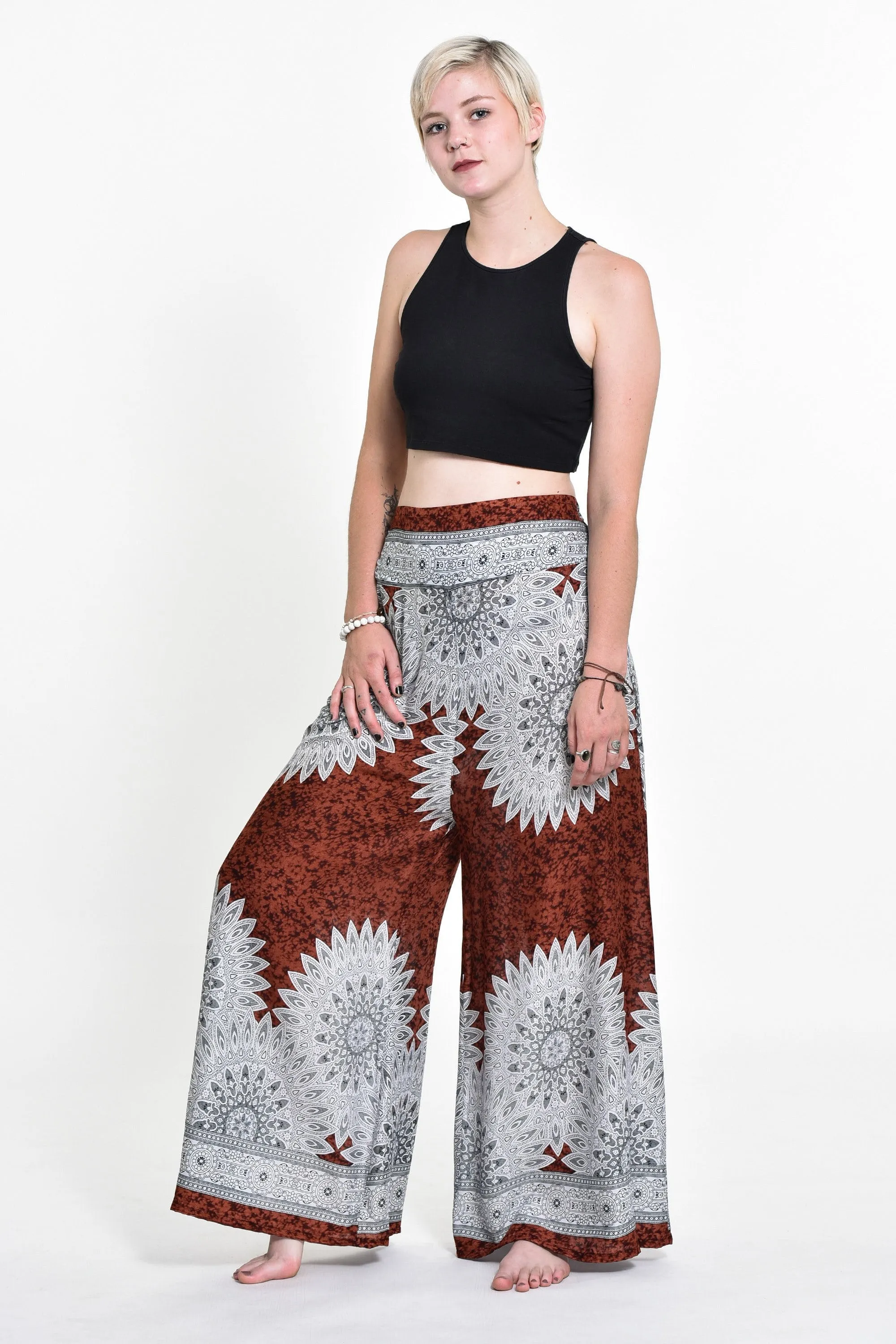 Womens Marble Mandalas Palazzo Pants in Brown